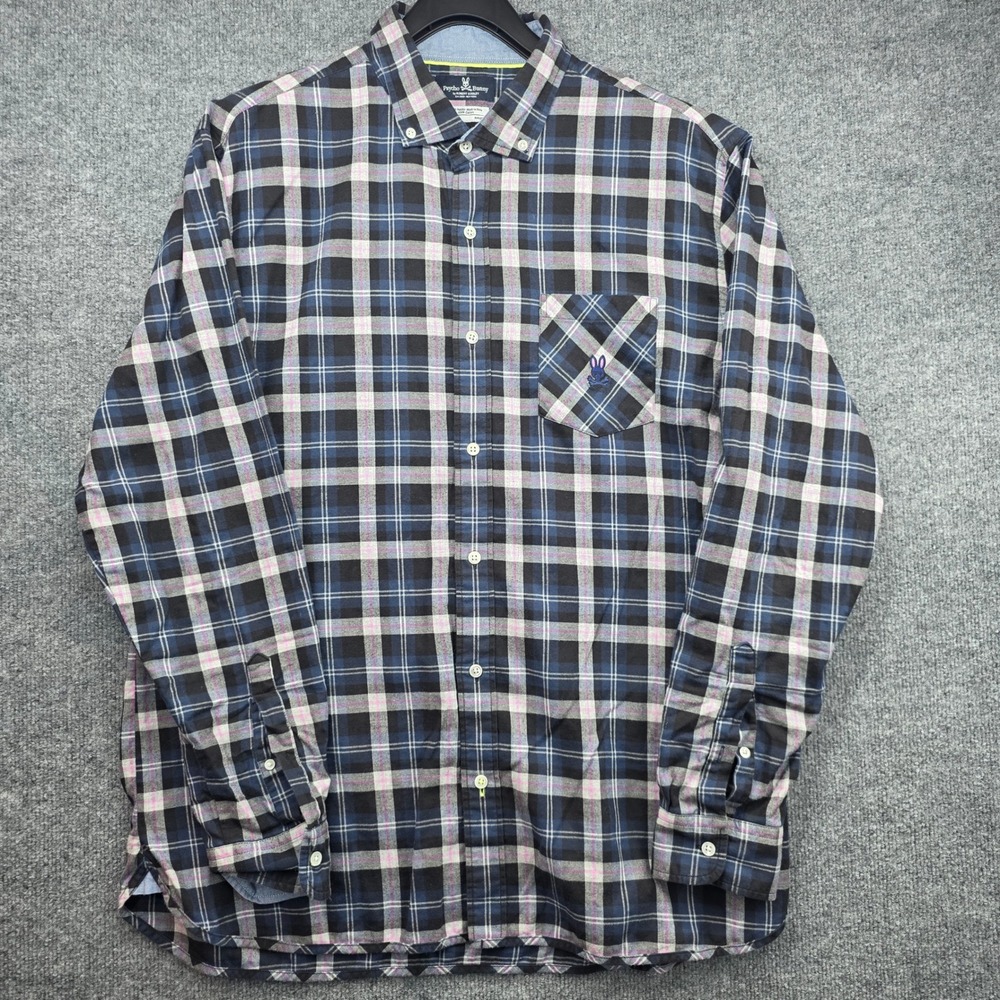 Psycho Bunny Black, Blue & Pink Plaid Button-Down Shirt